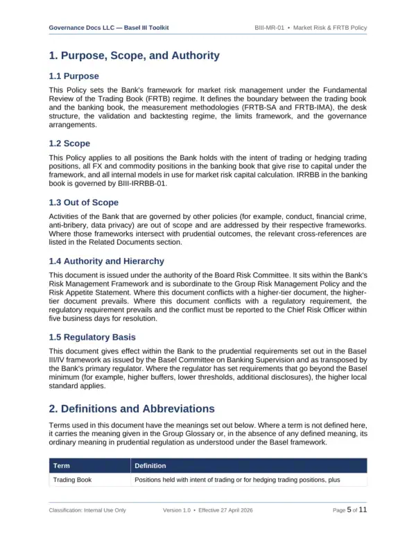 Basel III documentation toolkit — sample template page 10