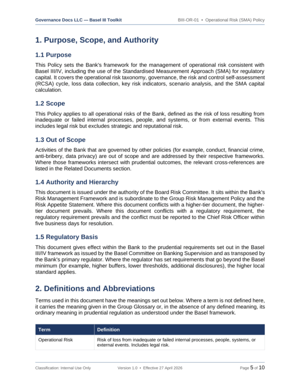 Basel III documentation toolkit — sample template page 11