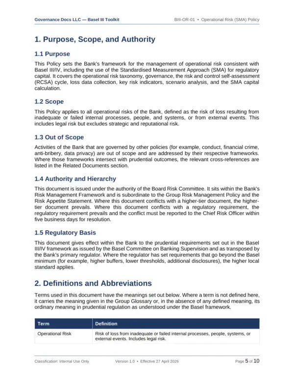 Basel III documentation toolkit — sample template page 11