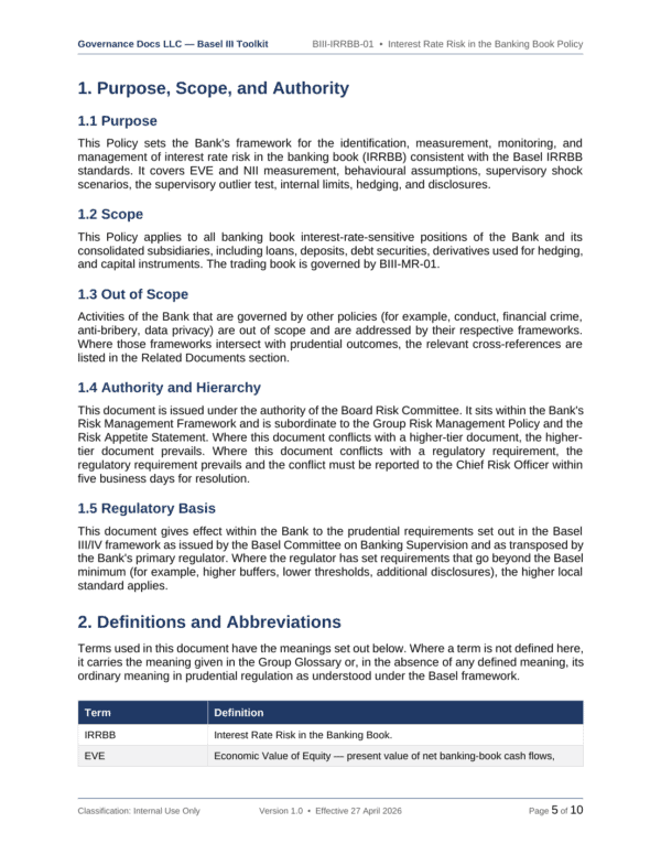 Basel III documentation toolkit — sample template page 12