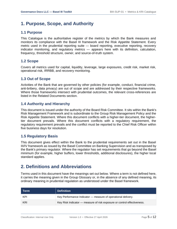 Basel III documentation toolkit — sample template page 13