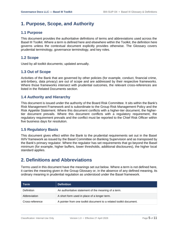 Basel III documentation toolkit — sample template page 18