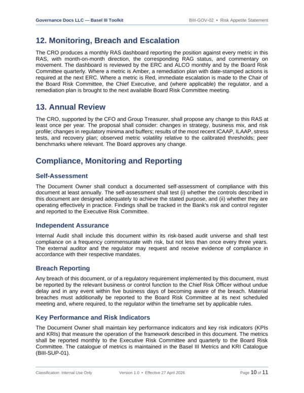 Basel III documentation toolkit — sample template page 4