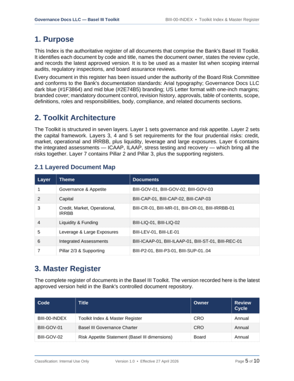 Basel III documentation toolkit — sample template page 7