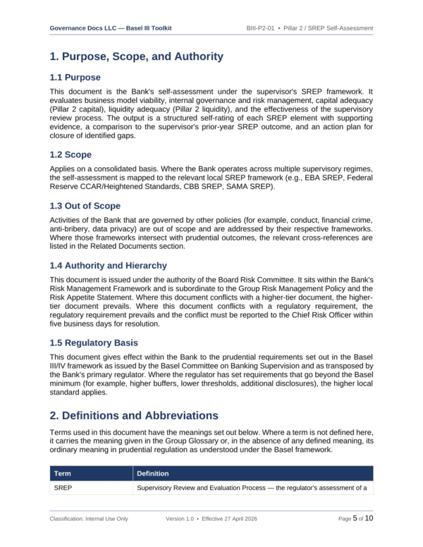 Basel III documentation toolkit — sample template page 8