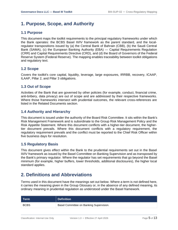 Basel III documentation toolkit — sample template page 9