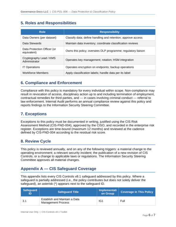 CIS Controls documentation toolkit — sample template page 10