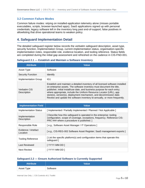 CIS Controls documentation toolkit — sample template page 12