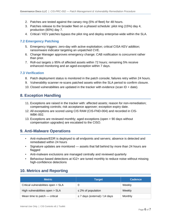 CIS Controls documentation toolkit — sample template page 13