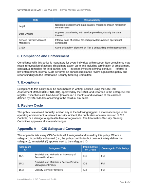 CIS Controls documentation toolkit — sample template page 14