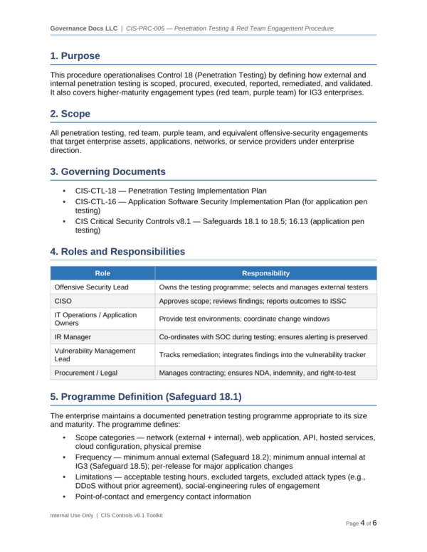 CIS Controls documentation toolkit — sample template page 18
