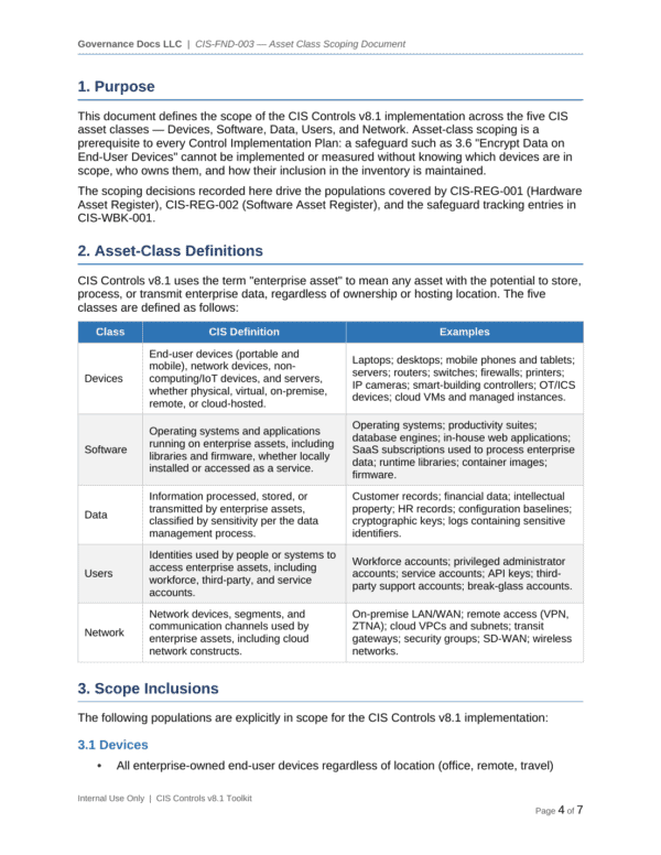CIS Controls documentation toolkit — sample template page 2