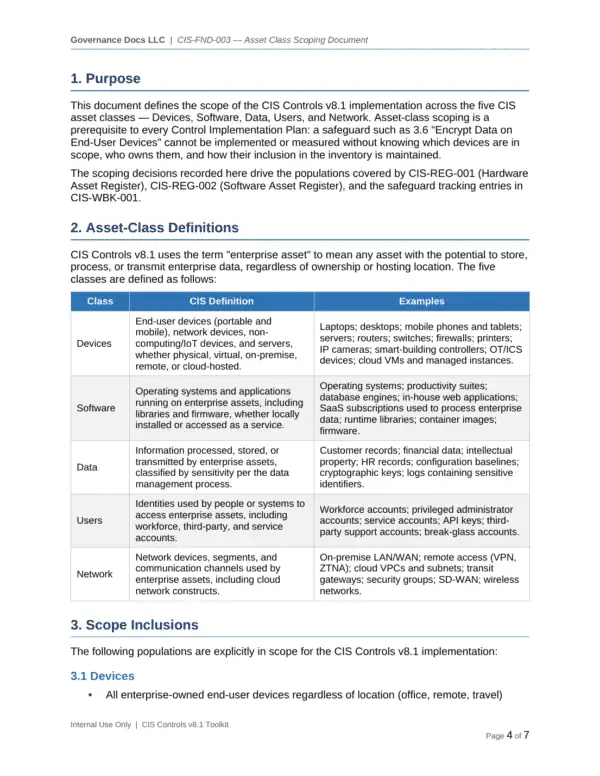 CIS Controls documentation toolkit — sample template page 2