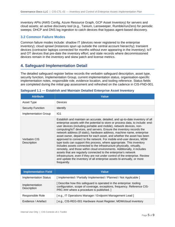 CIS Controls documentation toolkit — sample template page 3