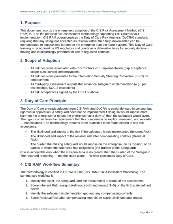 CIS Controls documentation toolkit — sample template page 4