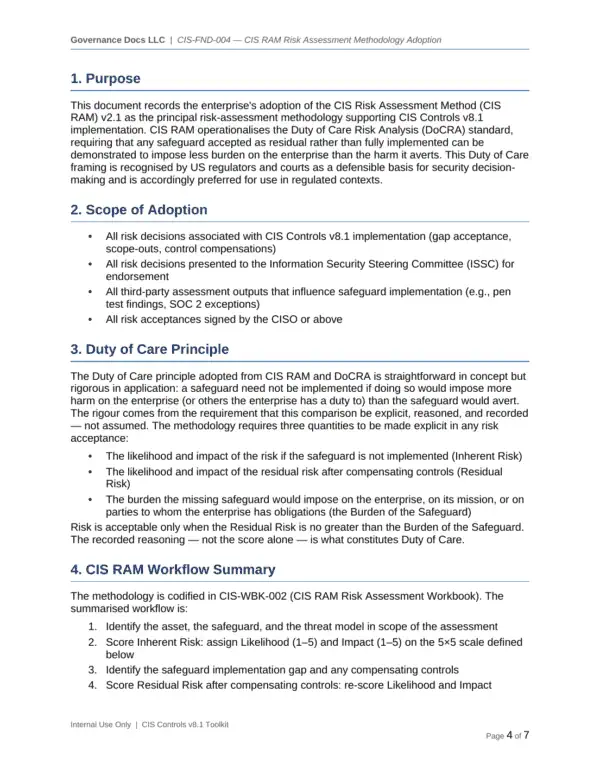 CIS Controls documentation toolkit — sample template page 4