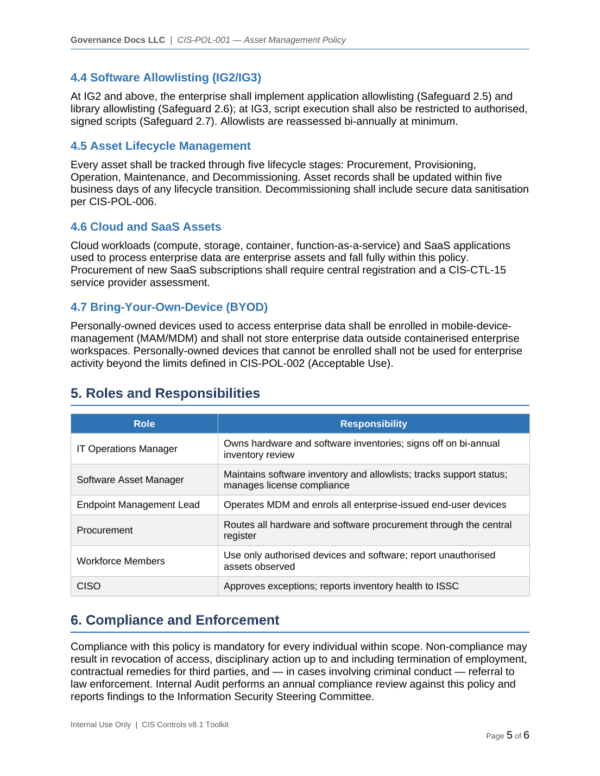CIS Controls documentation toolkit — sample template page 5