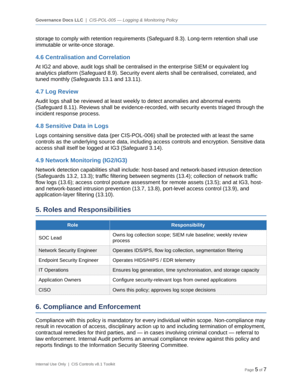 CIS Controls documentation toolkit — sample template page 8