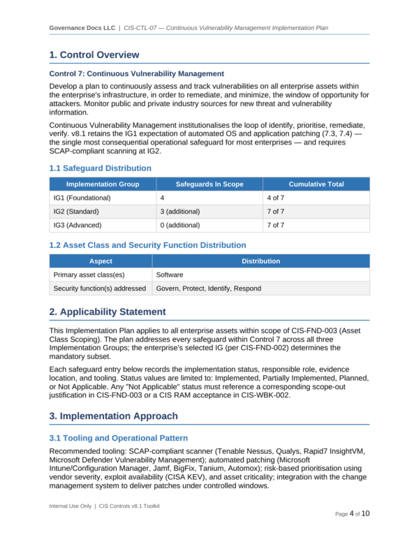 CIS Controls documentation toolkit — sample template page 9