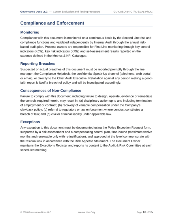 COSO documentation toolkit — sample template page 10