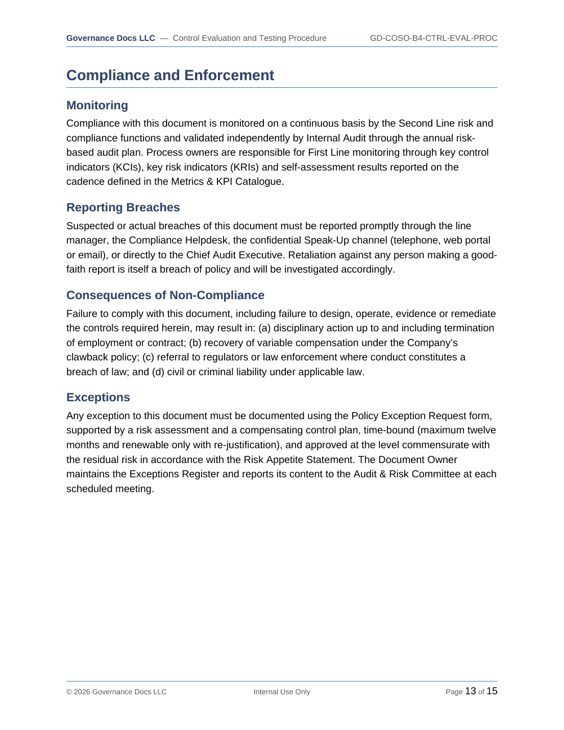 COSO documentation toolkit — sample template page 10