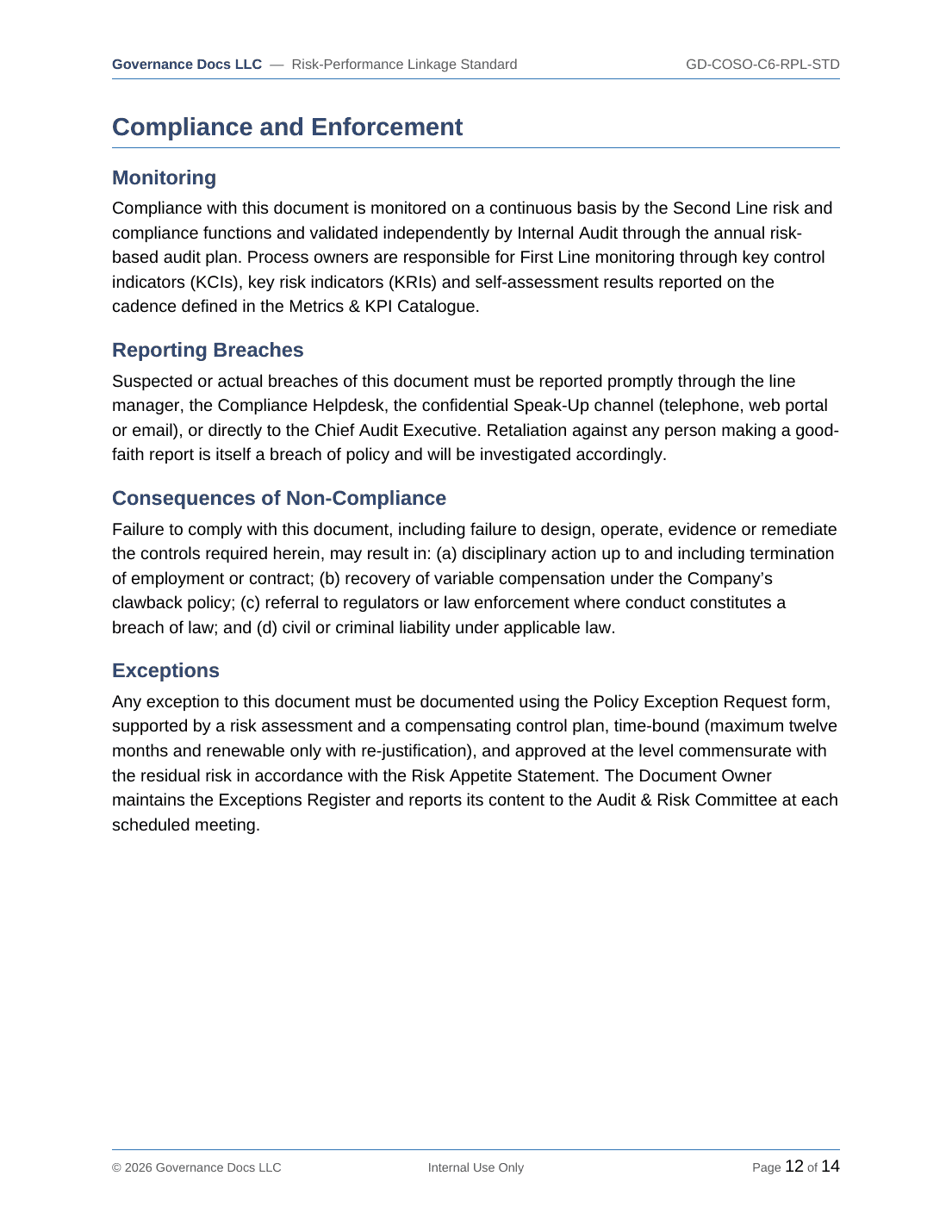 COSO documentation toolkit — sample template page 11