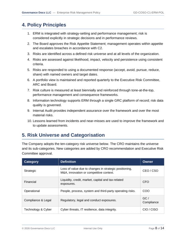 COSO documentation toolkit — sample template page 5