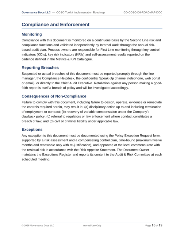 COSO documentation toolkit — sample template page 9