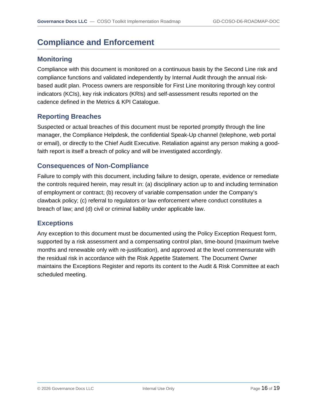 COSO documentation toolkit — sample template page 9