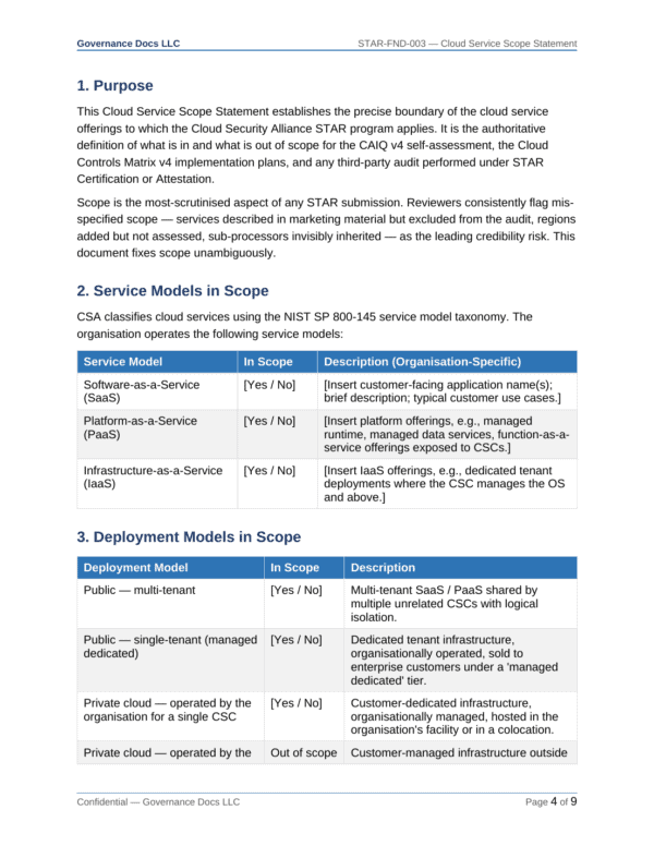 CSA STAR documentation toolkit — sample template page 11
