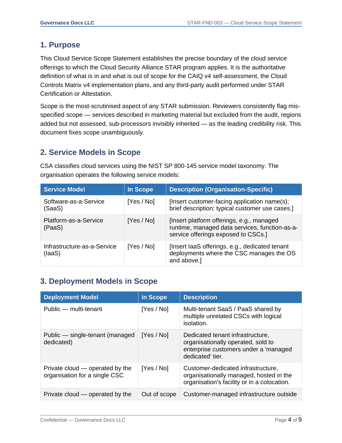 CSA STAR documentation toolkit — sample template page 11