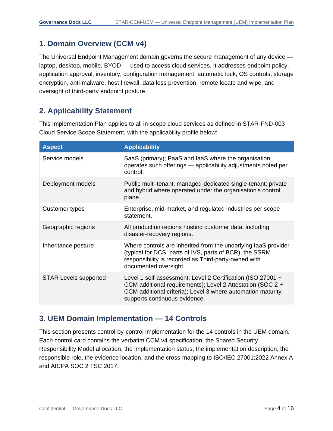 CSA STAR documentation toolkit — sample template page 14