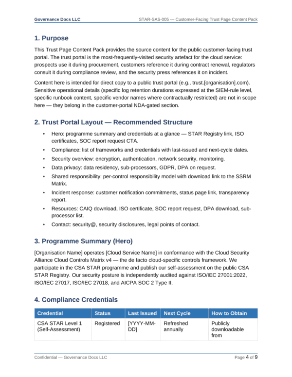 CSA STAR documentation toolkit — sample template page 15
