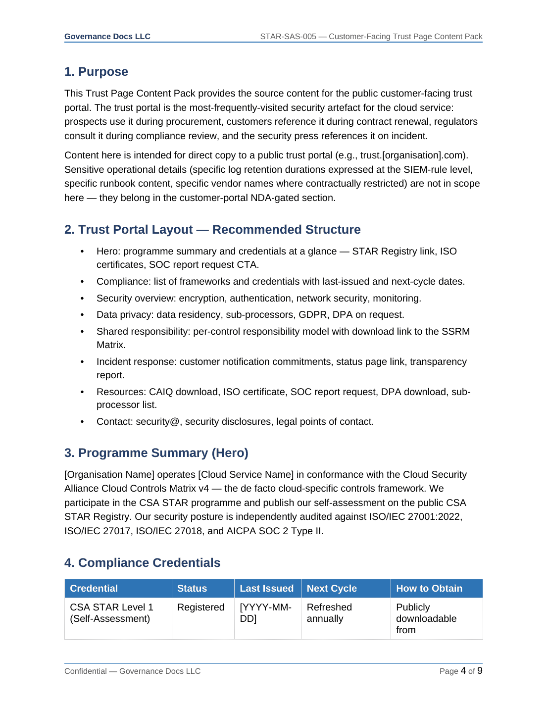 CSA STAR documentation toolkit — sample template page 15