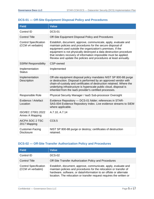 CSA STAR documentation toolkit — sample template page 17