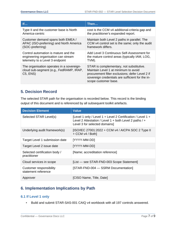 CSA STAR documentation toolkit — sample template page 19
