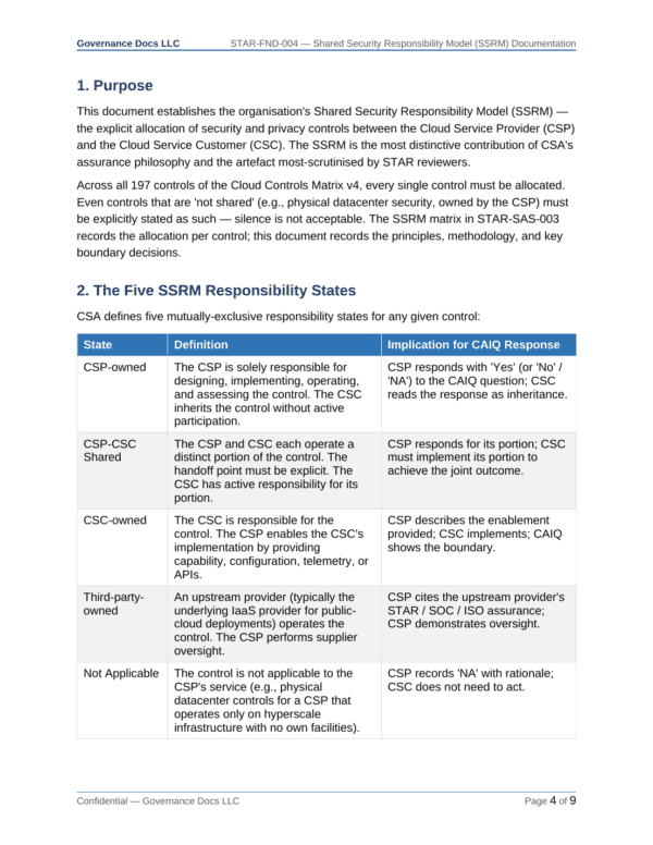 CSA STAR documentation toolkit — sample template page 2