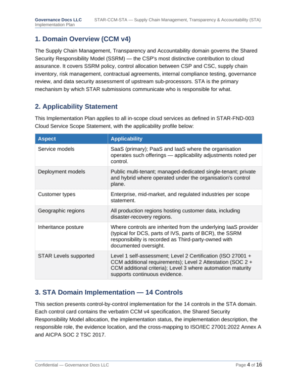 CSA STAR documentation toolkit — sample template page 3