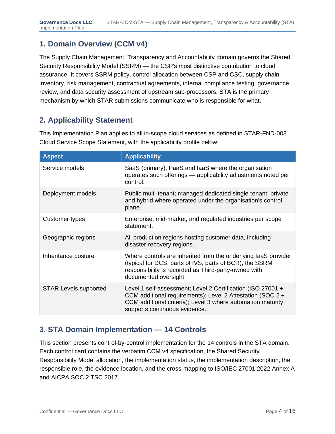CSA STAR documentation toolkit — sample template page 3