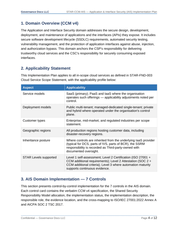 CSA STAR documentation toolkit — sample template page 4