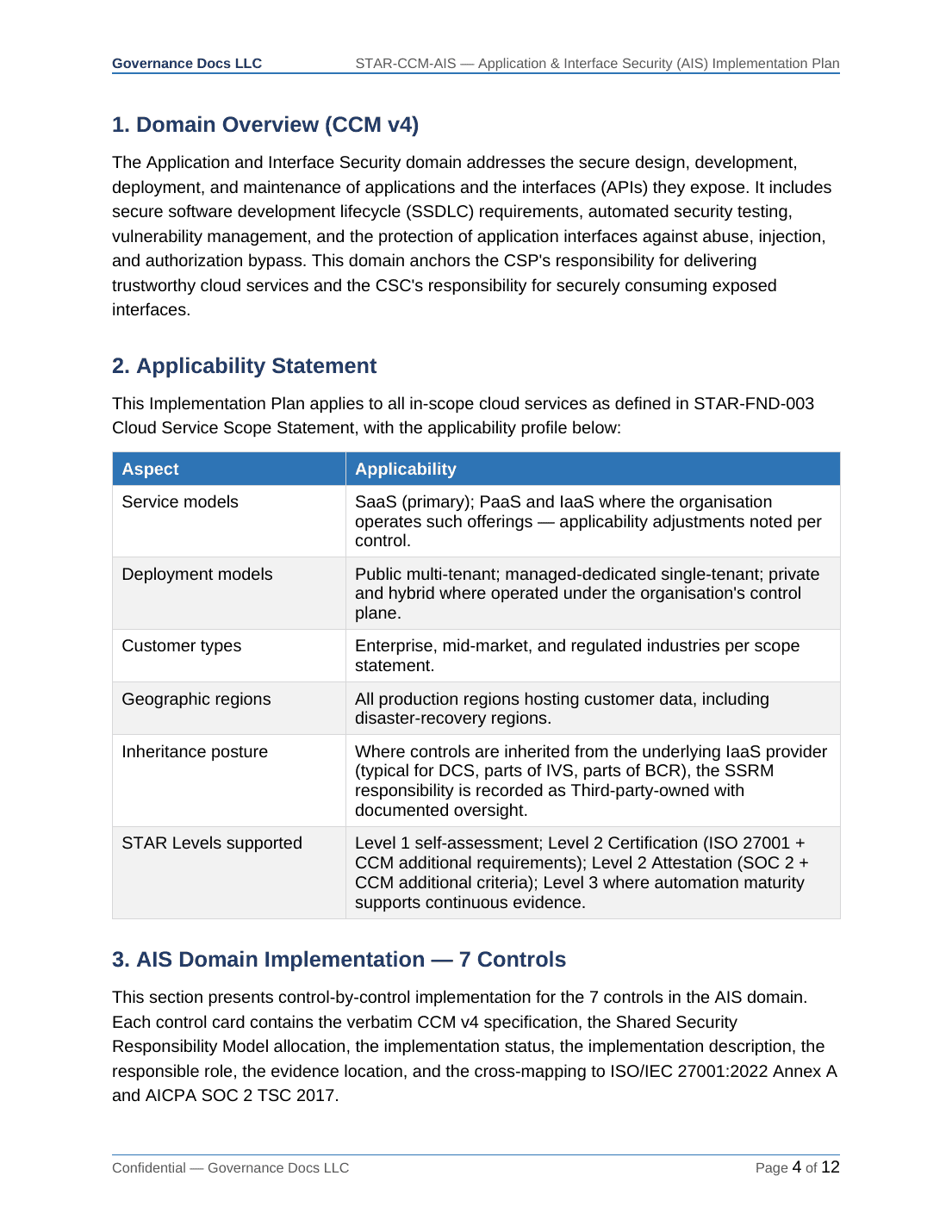 CSA STAR documentation toolkit — sample template page 4