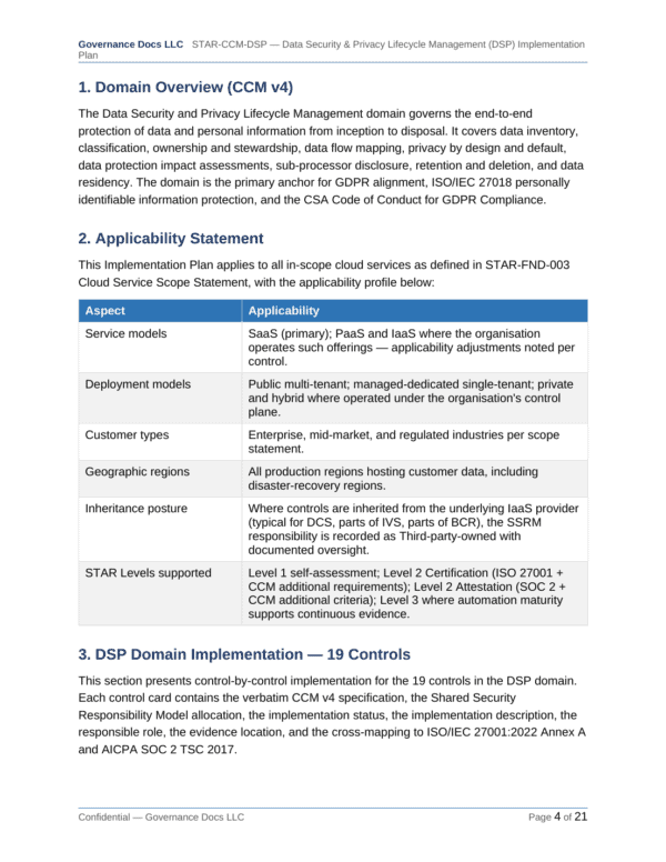 CSA STAR documentation toolkit — sample template page 6