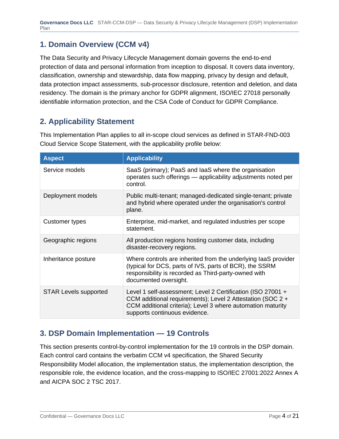 CSA STAR documentation toolkit — sample template page 6