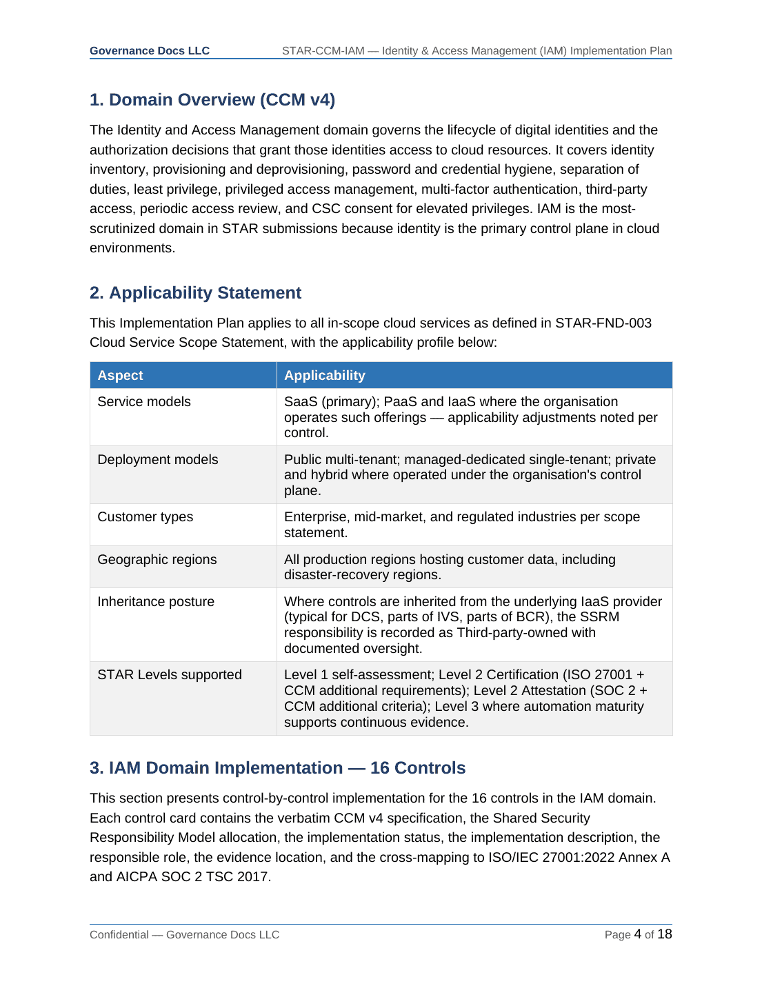 CSA STAR documentation toolkit — sample template page 7