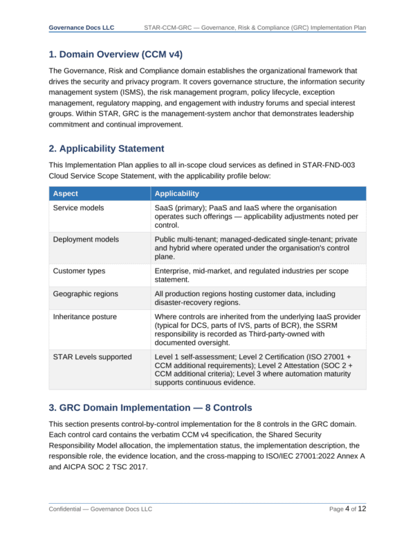 CSA STAR documentation toolkit — sample template page 8