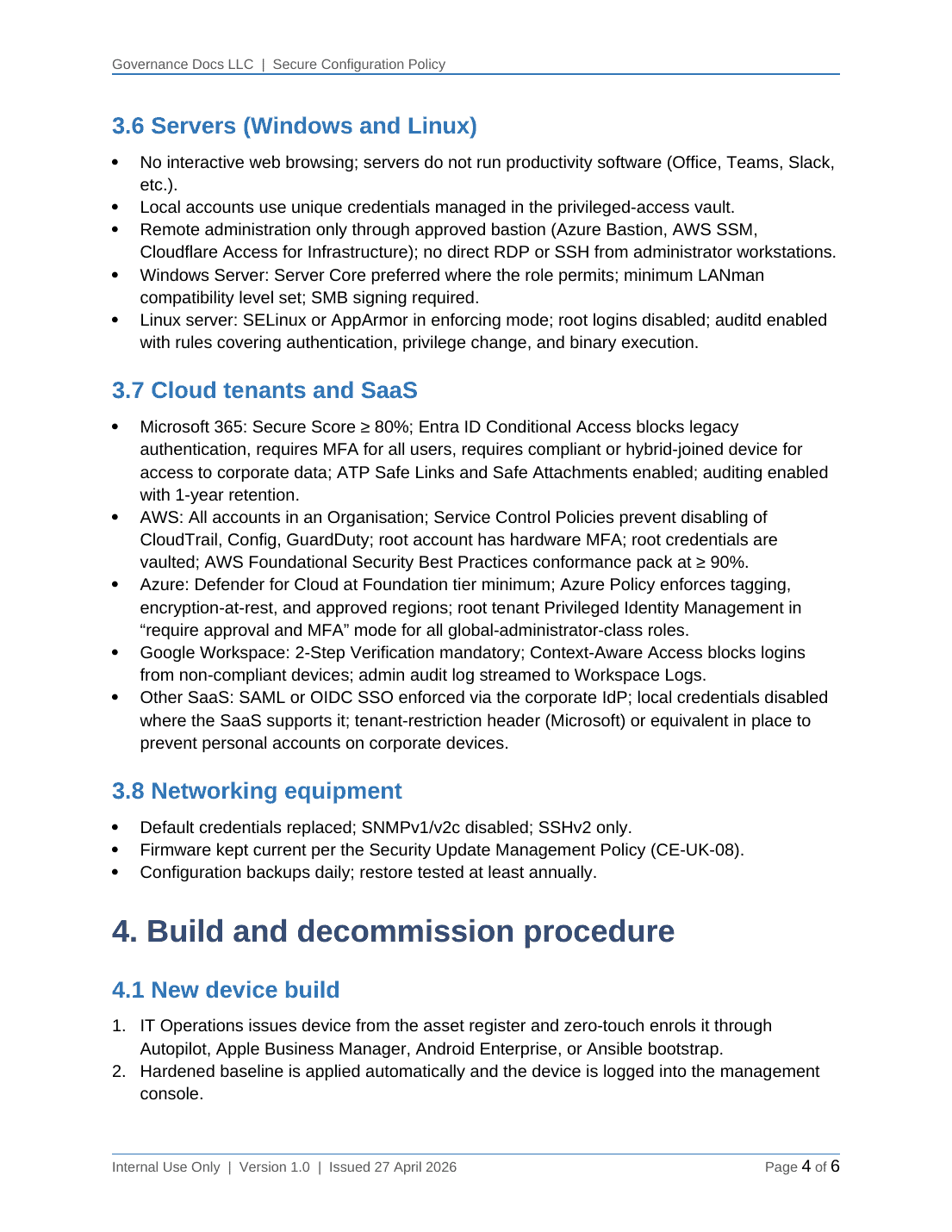 Cyber Essentials documentation toolkit — sample template page 1