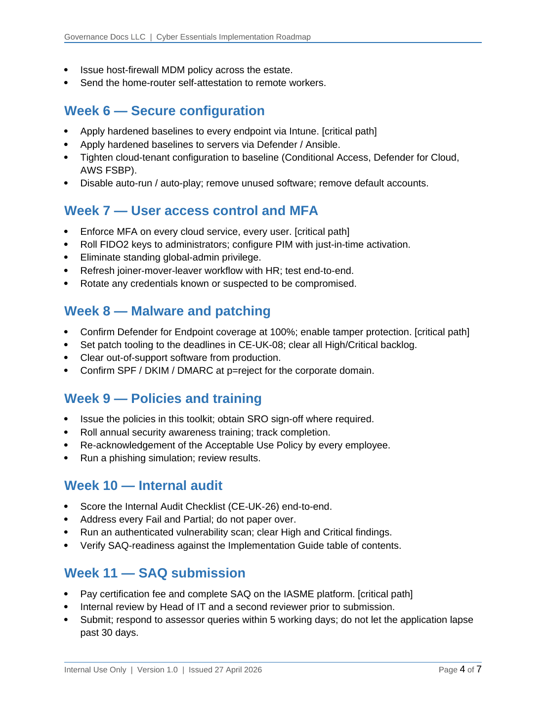 Cyber Essentials documentation toolkit — sample template page 10