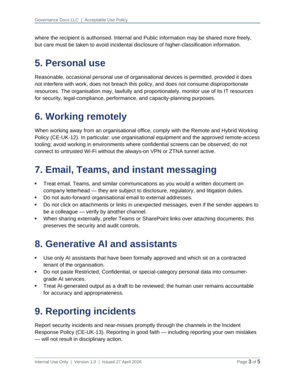 Cyber Essentials documentation toolkit — sample template page 11