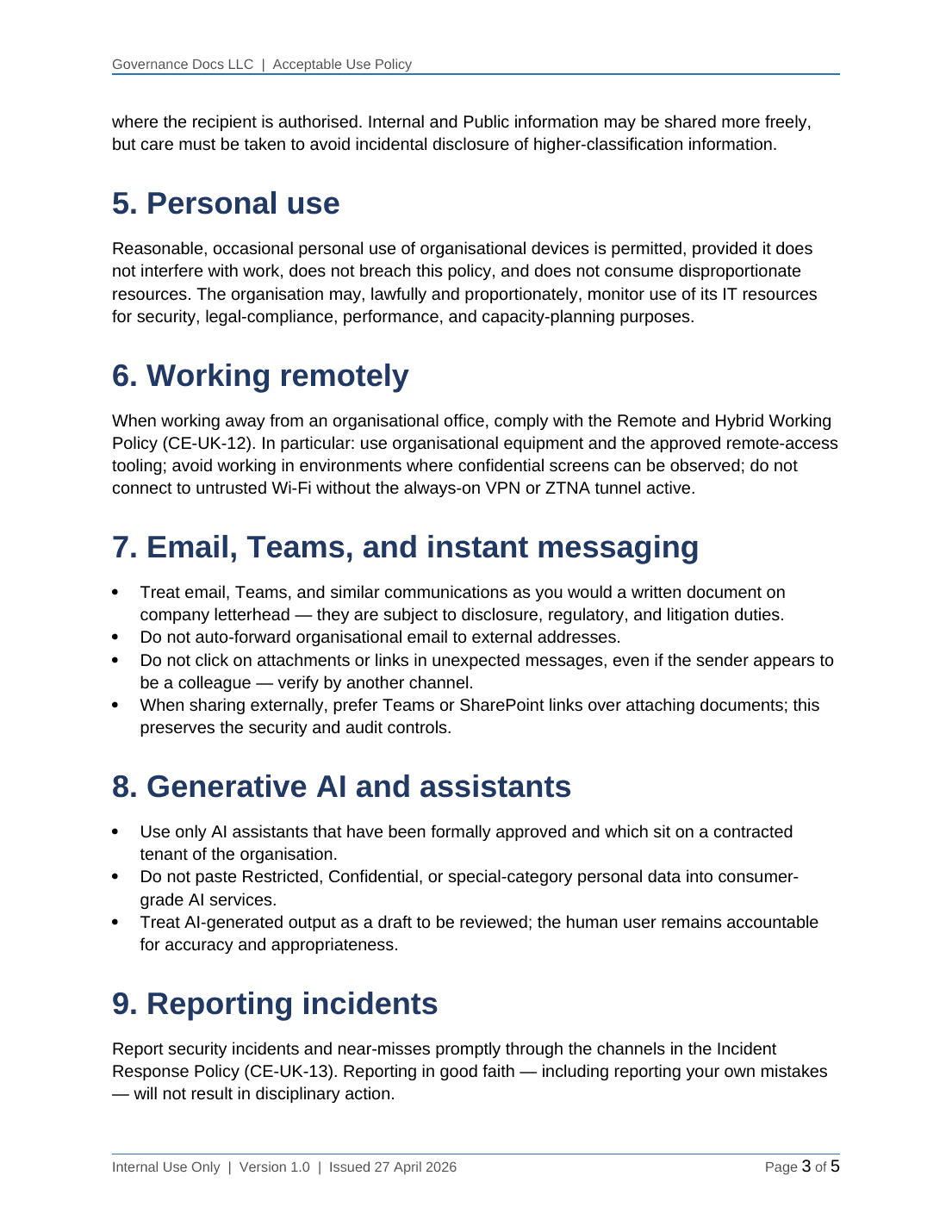 Cyber Essentials documentation toolkit — sample template page 11