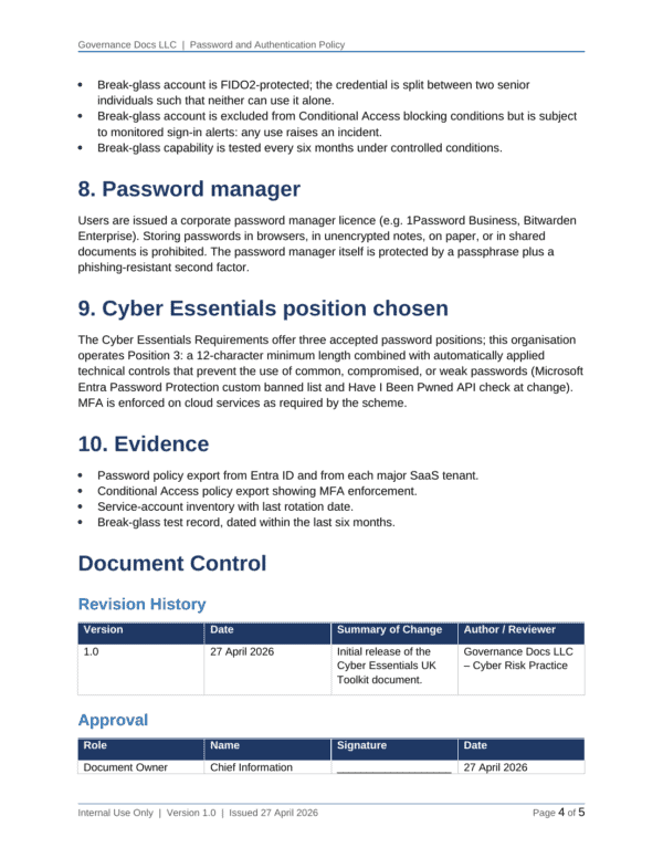 Cyber Essentials documentation toolkit — sample template page 13